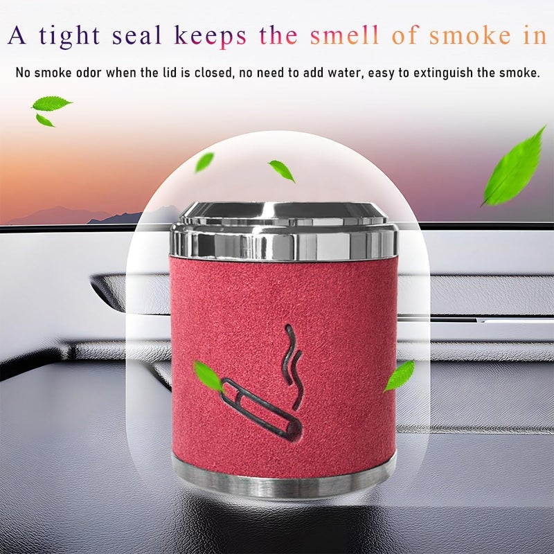 Wevdn Car Ashtray with Lid, Detachable & Portable Stainless Steel Smokeless Ashtrays for Car, Mini Universal Smell Proof Windproof Car Ashtray with LED Blue Light (Red-Plush Surface) - Image 4